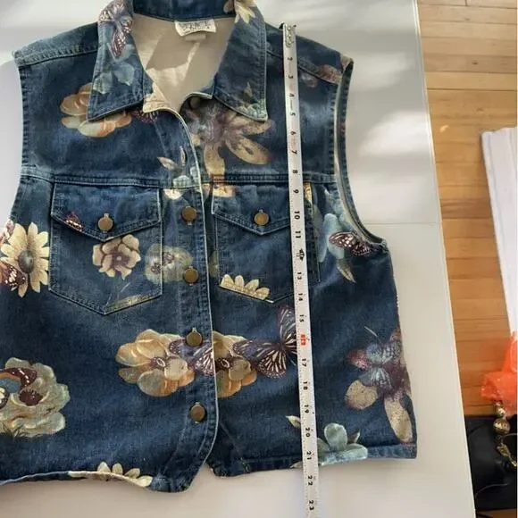 VTG Women's M All Over Butterfly Floral Print Festival Denim Vest Made in USA - Picture 6 of 10